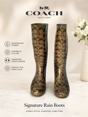 Coach Brown Signature Monogram Rain Boots | Size 7 | Y2K Festival